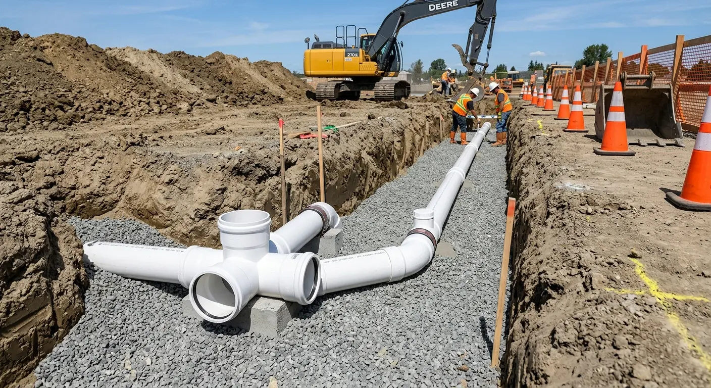 New PVC sewer pipe installation in open trench for Grease Trap Cleaning in Fort Pierce North
